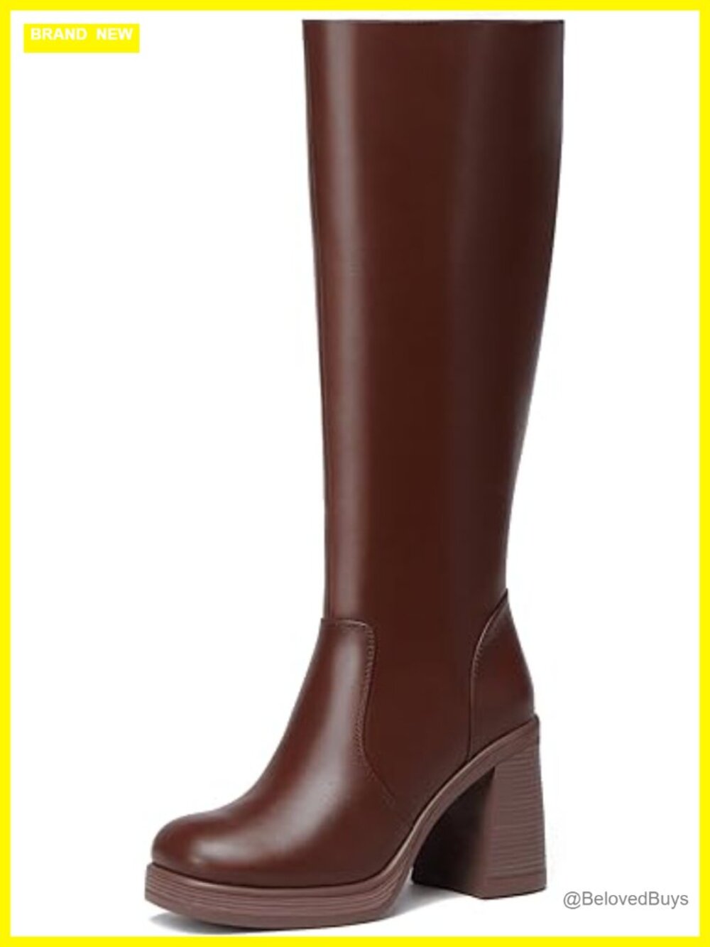 Knee High Boots Chunky Heeled Square Toe Platform Side Zipper Gogo Boots